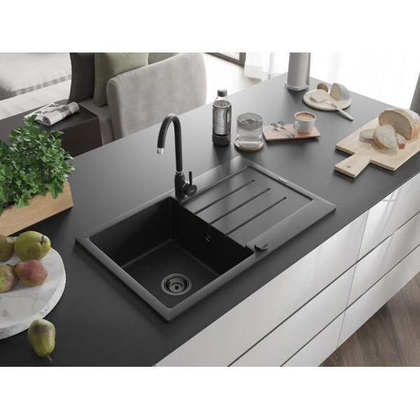 Гранітна кухонна мийка MEXEN BRUNO BLACK SILVER + сифон BLACK