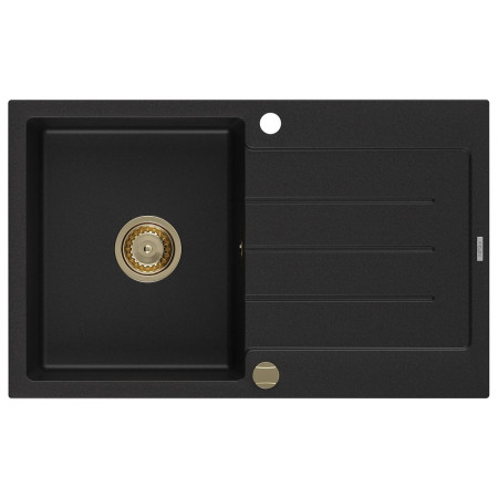 Гранітна кухонна мийка MEXEN BRUNO BLACK + сифон GOLD