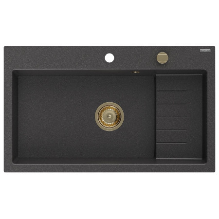 Гранітна кухонна мийка MEXEN OMAR BLACK GRANITE + сифон GOLD