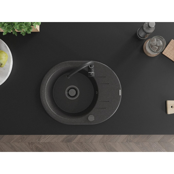 Гранітна кухонна мийка MEXEN KEVIN BLACK GRANITE + сифон BLACK
