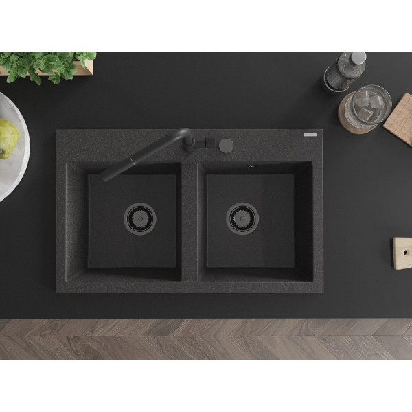 Гранітна кухонна мийка MEXEN HEKTOR BLACK GRANITE + сифон BLACK