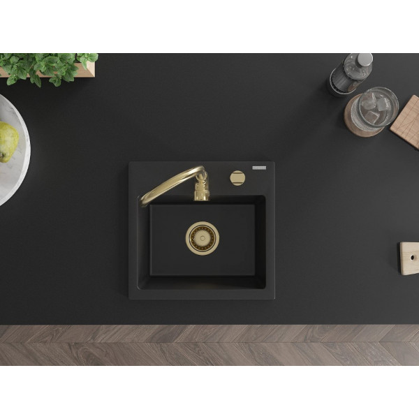 Гранітна кухонна мийка MEXEN MILO BLACK + сифон GOLD