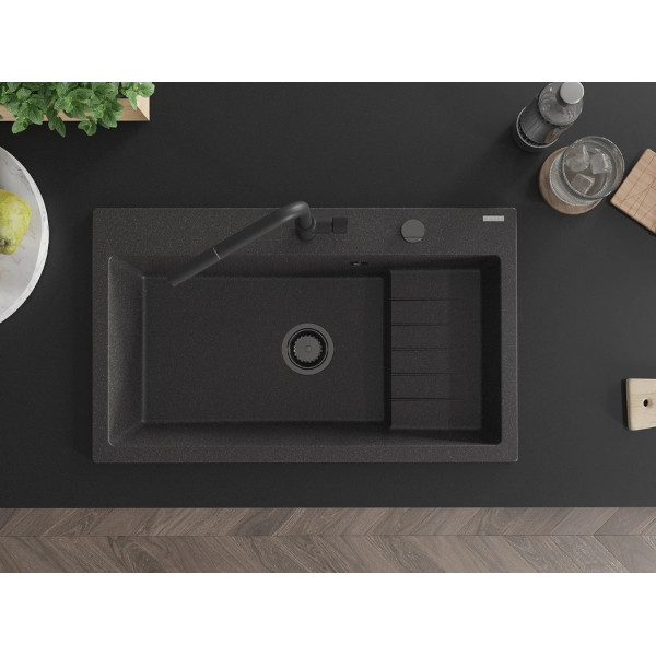 Гранітна кухонна мийка MEXEN OMAR BLACK GRANITE + сифон BLACK