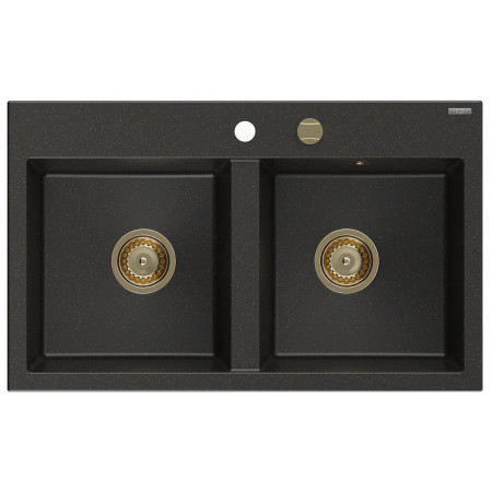Гранітна кухонна мийка MEXEN HEKTOR BLACK GOLD + сифон GOLD