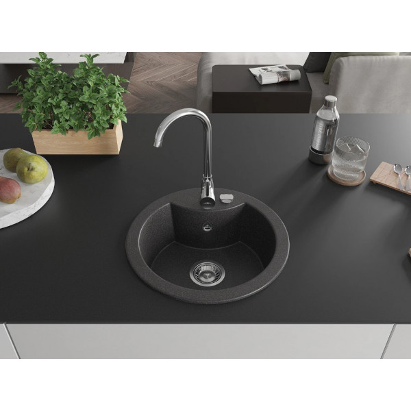 Гранітна кухонна мийка MEXEN DIEGO BLACK GRANITE + сифон CHROME