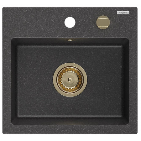 Гранітна кухонна мийка MEXEN MILO BLACK GRANITE + сифон GOLD