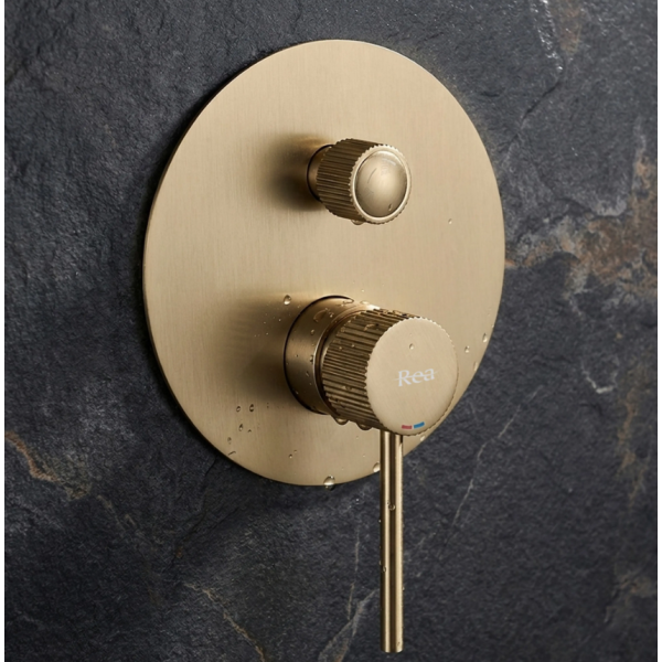 Душевая система REA LUNGO STRIPE BRUSHED GOLD + BOX скрытого монтажа