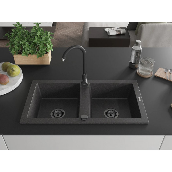 Гранітна кухонна мийка MEXEN MARIO BLACK GRANITE + сифон BLACK