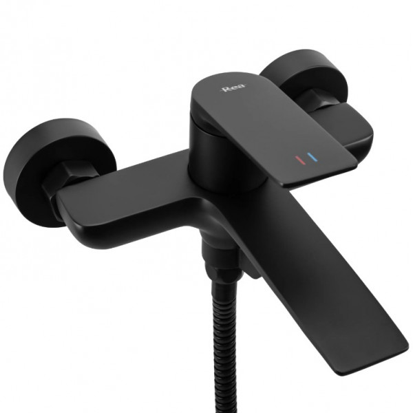 Смеситель для ванны и душа REA AVALON BLACK настенный с изливом