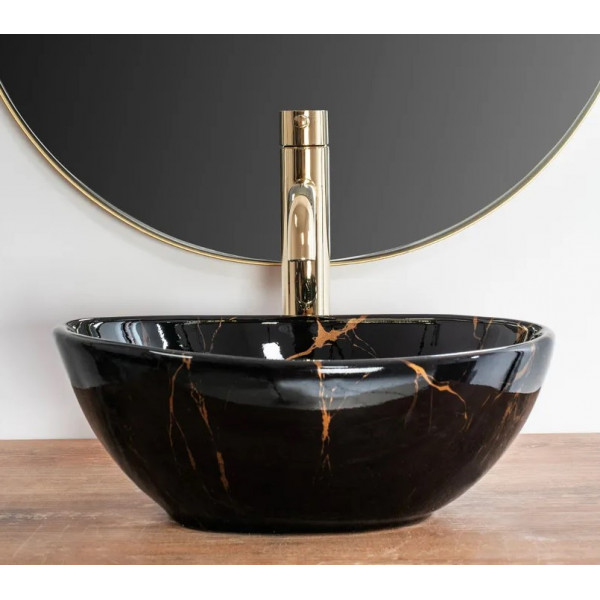 Умывальник (раковина) REA SOFIA MINI BLACK MARBLE SHINY накладной