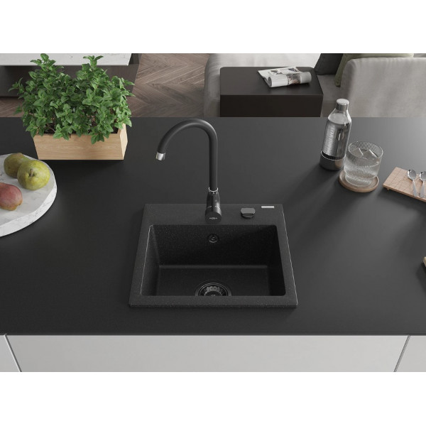 Гранітна кухонна мийка MEXEN MILO BLACK SILVER + сифон BLACK