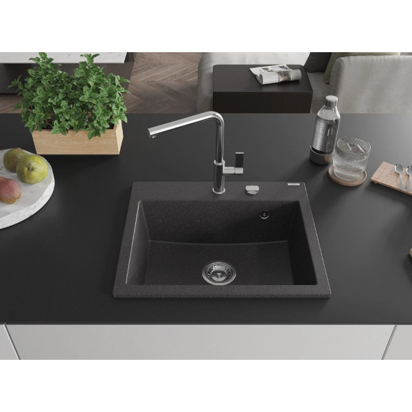 Гранітна кухонна мийка MEXEN OSCAR BLACK GRANITE + сифон CHROME