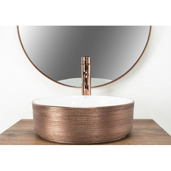 Умывальник (раковина) REA SAMI ROSE BRUSHED GOLD WHITE накладной