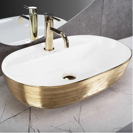 Умывальник (раковина) REA AURA 61 BRUSHED GOLD WHITE накладной