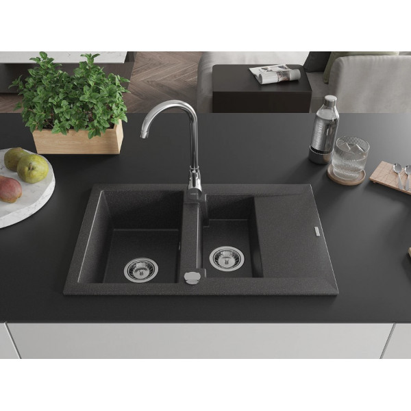 Гранітна кухонна мийка MEXEN GASPAR BLACK GRANITE + сифон CHROME