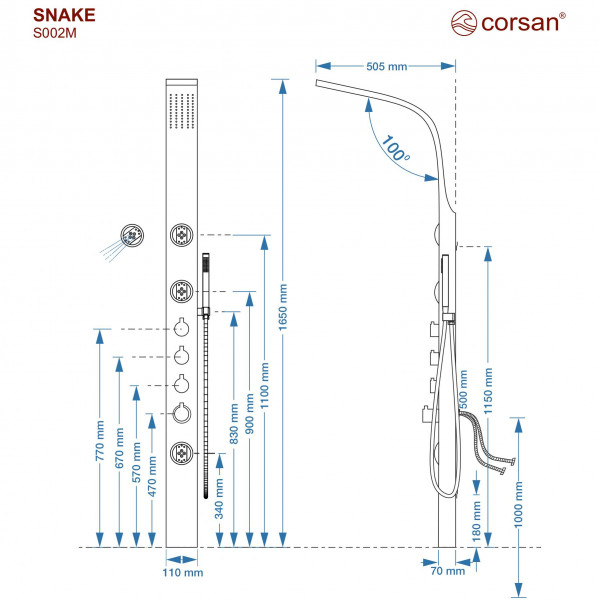 Душова панель CORSAN SNAKE INOX