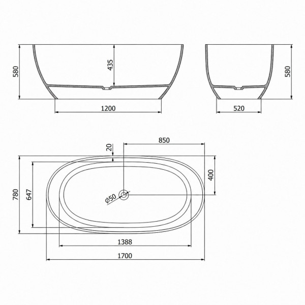 Ванна VBI VESUVIO RED 170 x 78 отдельностоящая стеклянная