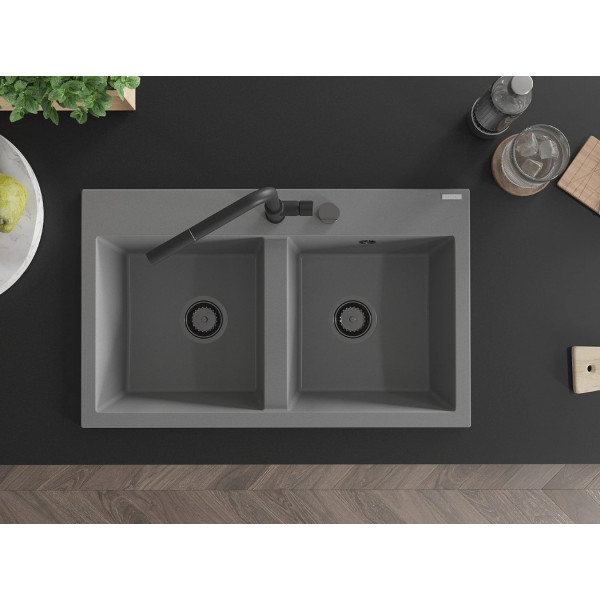 Гранітна кухонна мийка MEXEN HEKTOR GREY + сифон BLACK