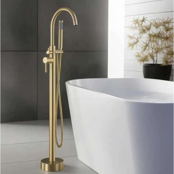 Смеситель для ванны REA LUNGO BRUSHED GOLD напольный