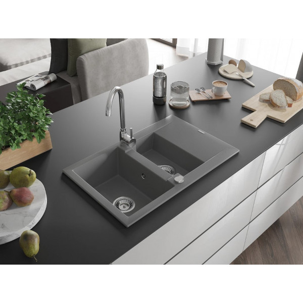 Гранітна кухонна мийка MEXEN GASPAR GREY + сифон CHROME