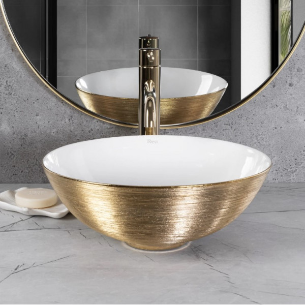 Умывальник (раковина) REA STELLA BRUSHED GOLD WHITE накладной