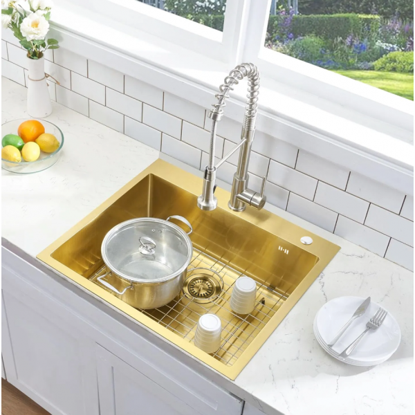 Стальная кухонная мойка REA LIAM BRUSHED GOLD