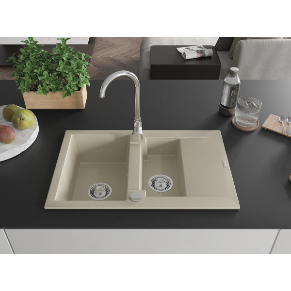 Гранітна кухонна мийка MEXEN GASPAR BEIGE + сифон CHROME