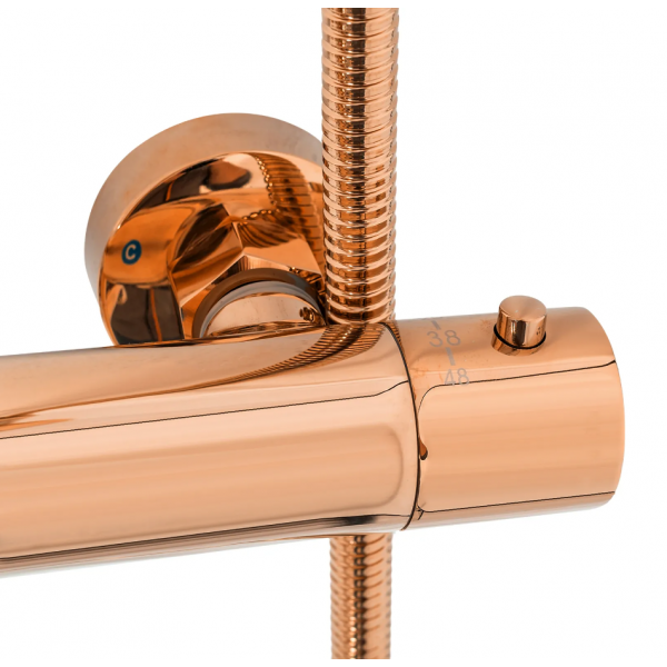 Душевой гарнитур REA LUNGO ROSE GOLD розовое золото с термостатом и изливом