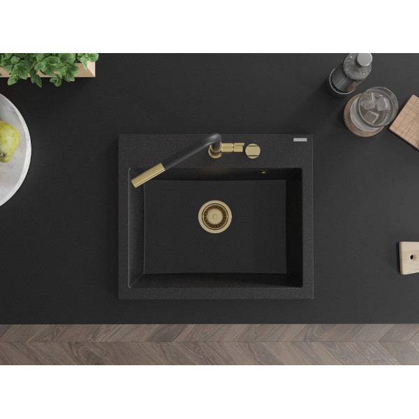 Гранітна кухонна мийка MEXEN OSCAR BLACK SILVER + сифон GOLD