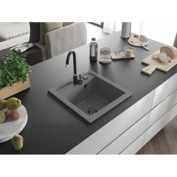 Гранітна кухонна мийка MEXEN VITO GREY + сифон BLACK