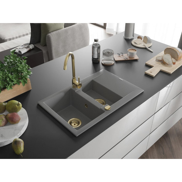 Гранітна кухонна мийка MEXEN GASPAR GREY + сифон GOLD