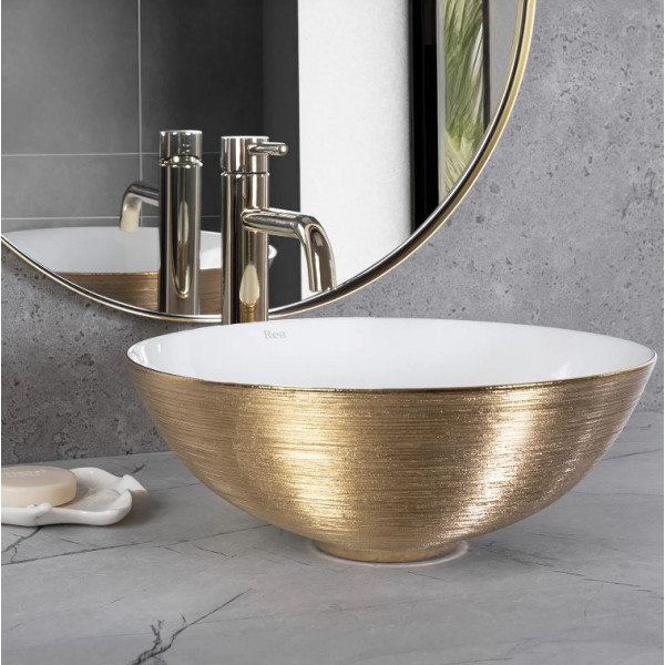 Умывальник (раковина) REA STELLA BRUSHED GOLD WHITE накладной
