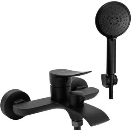 Смеситель для ванны и душа REA DART BLACK черный настенный с изливом