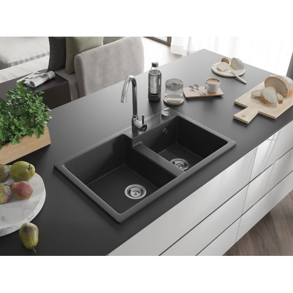 Гранітна кухонна мийка MEXEN TOMAS BLACK GRANITE + сифон CHROME