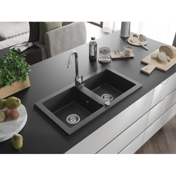 Гранітна кухонна мийка MEXEN MARIO BLACK GRANITE + сифон CHROME