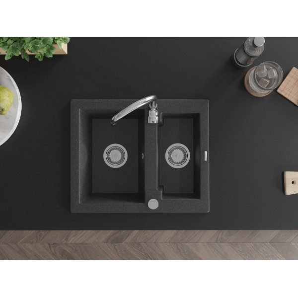Гранітна кухонна мийка MEXEN CARLOS BLACK GRANITE + сифон CHROME