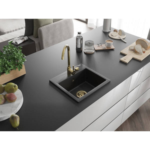Гранітна кухонна мийка MEXEN MILO BLACK + сифон GOLD