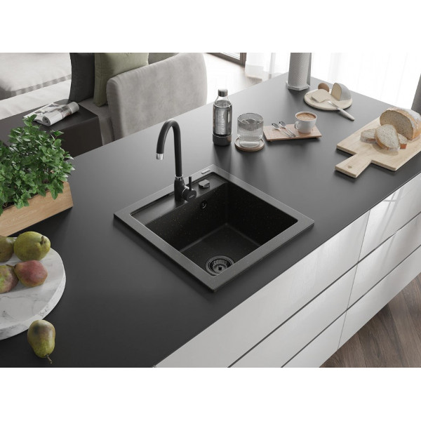 Гранітна кухонна мийка MEXEN VITO BLACK GOLD + сифон BLACK