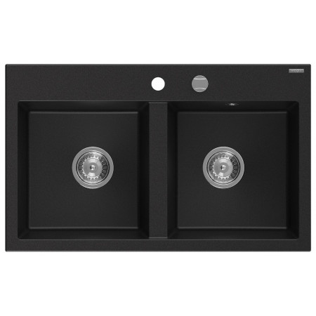 Гранітна кухонна мийка MEXEN HEKTOR BLACK + сифон CHROME