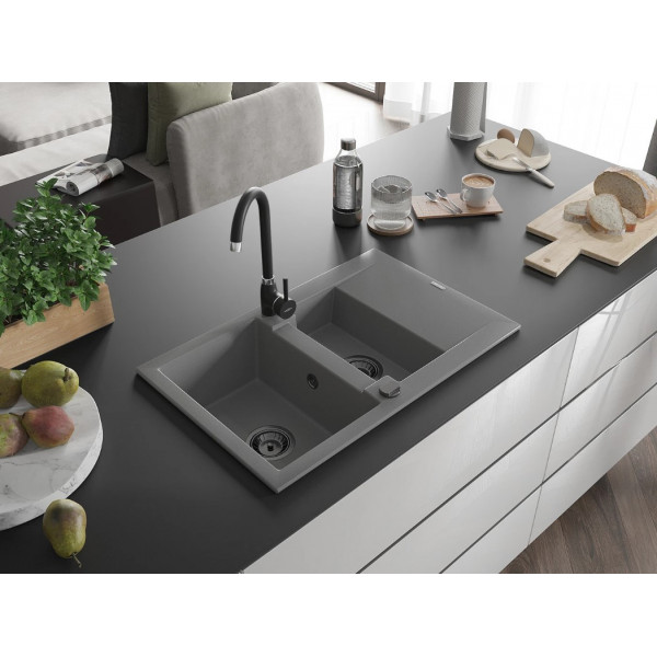Гранітна кухонна мийка MEXEN GASPAR GREY + сифон BLACK
