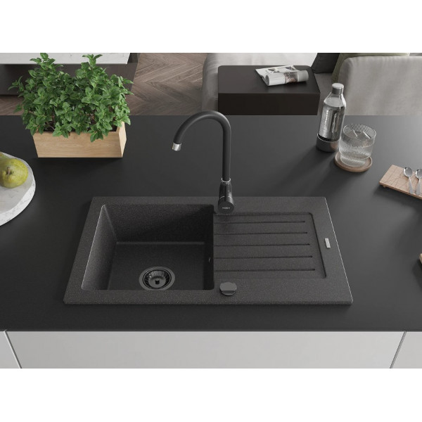 Гранітна кухонна мийка MEXEN PABLO BLACK GRANITE + сифон BLACK