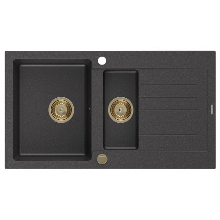 Гранітна кухонна мийка MEXEN MATIAS BLACK GRANITE + сифон GOLD