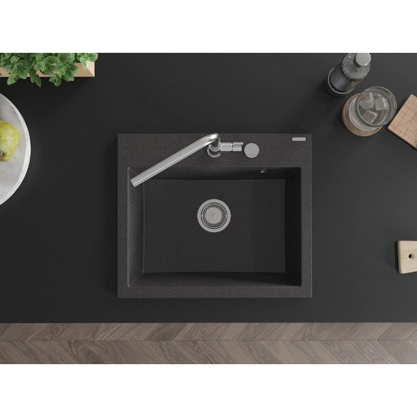 Гранітна кухонна мийка MEXEN OSCAR BLACK GRANITE + сифон CHROME