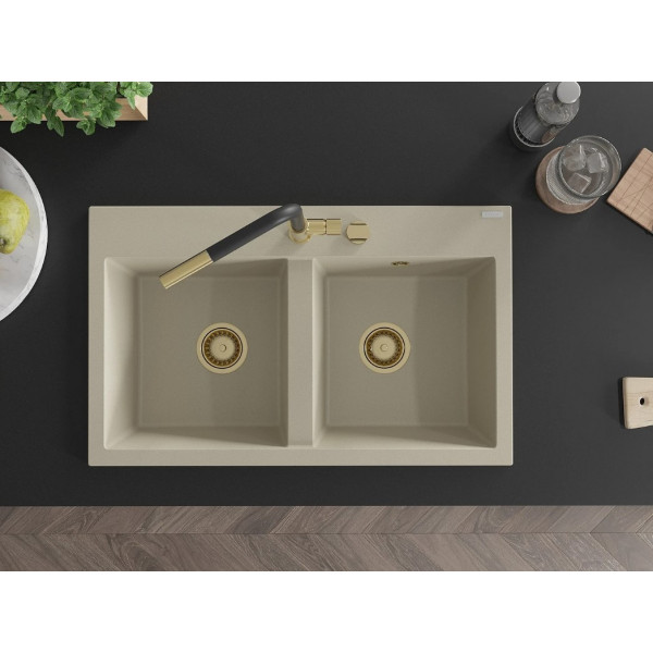 Гранітна кухонна мийка MEXEN HEKTOR BEIGE + сифон GOLD