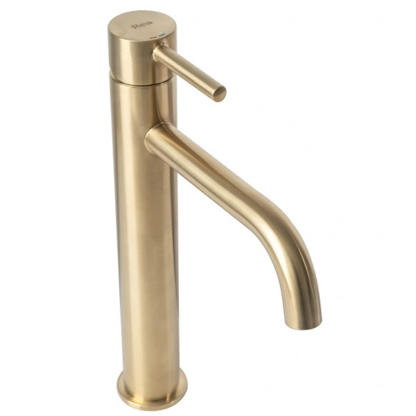 Змішувач для раковини (умивальника) REA LUNGO BRUSHED GOLD золотий матовий високий