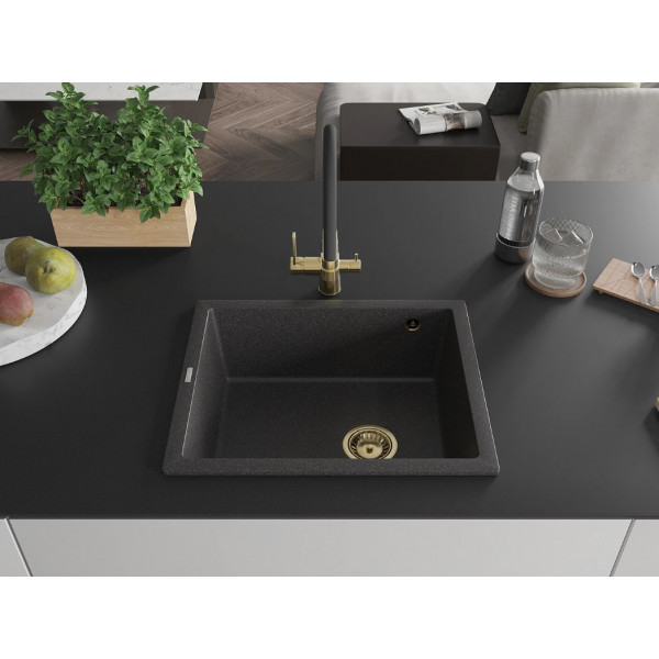 Гранітна кухонна мийка MEXEN PEDRO BLACK GRANITE + сифон GOLD