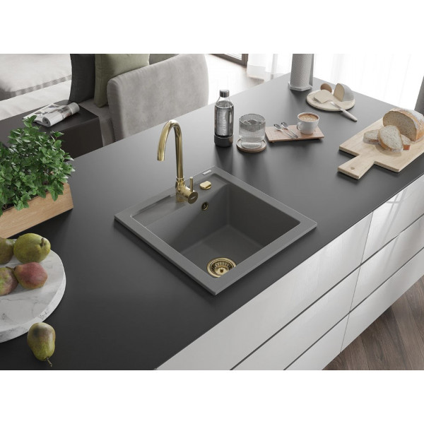 Гранітна кухонна мийка MEXEN VITO GREY + сифон GOLD