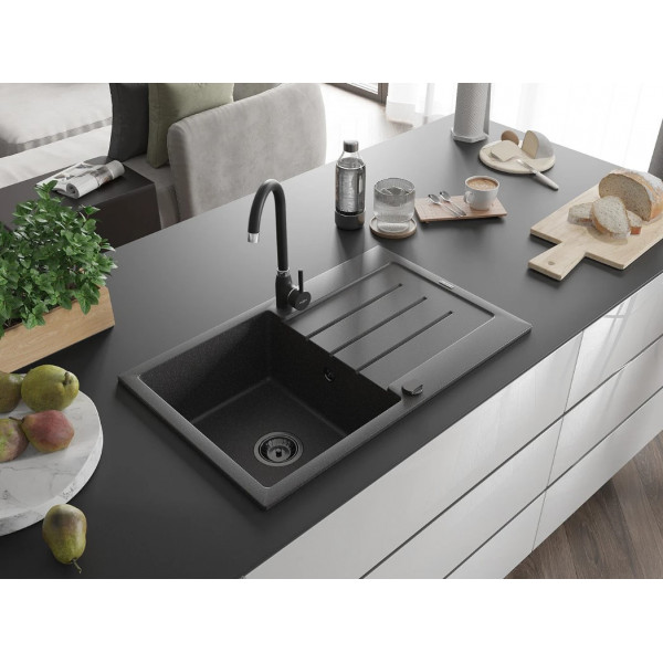 Гранітна кухонна мийка MEXEN BRUNO BLACK GRANITE + сифон BLACK