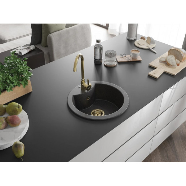 Гранітна кухонна мийка MEXEN DIEGO BLACK GRANITE + сифон GOLD