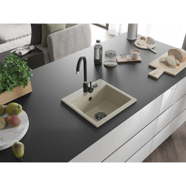 Гранітна кухонна мийка MEXEN MILO BEIGE + сифон BLACK